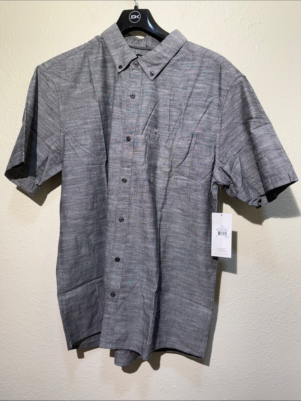 Hurley Men's Short Sleeve Button-Down Shirt in Charcoal Gray